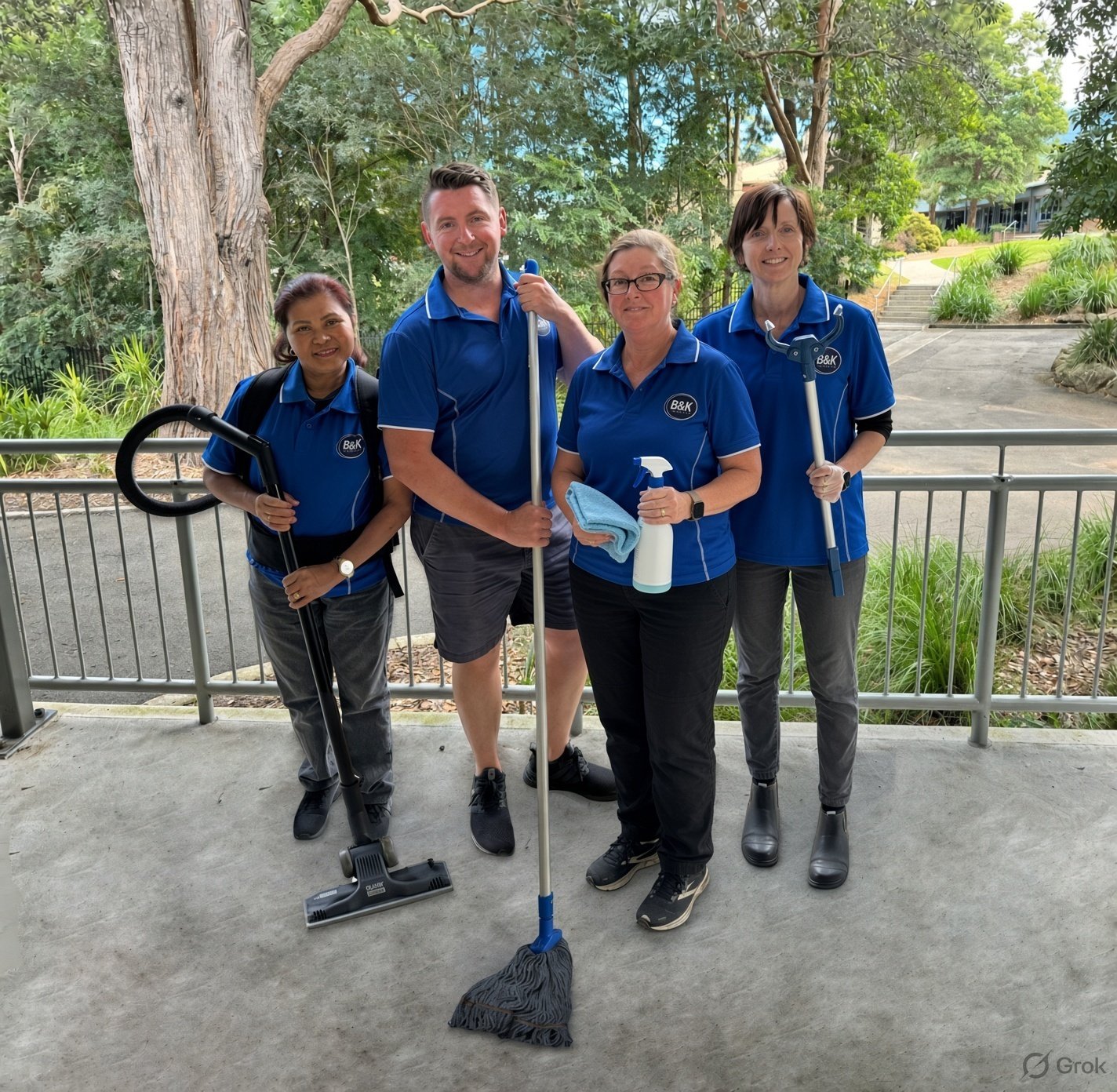 B&K Services cleaning team with equipment outdoors